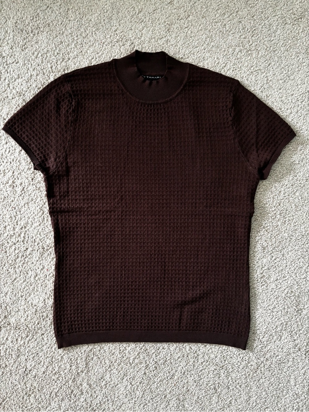 Tahari Textured Short Sleeve Sweater in Brown Size Small NWT